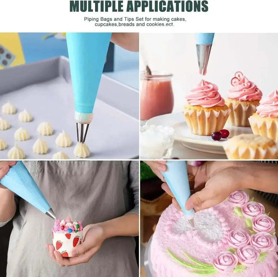 Reusable Silicone Pastry Piping Bags with 12 Stainless Tips Cake Decorating Kit Baking Tools Set Leakproof Frosting Nozzles