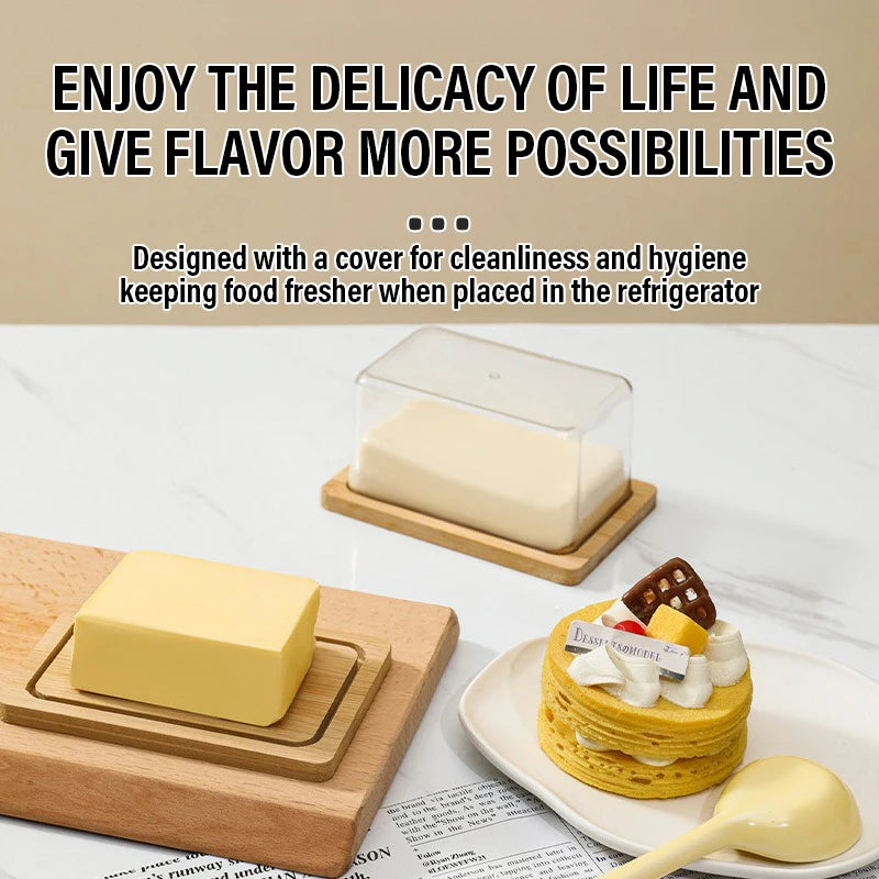 Nordic Countertop Bamboo Butter Dish Plate with Transparent Acrylic Lid Kitchen Storage Butter Container Box Butter Tableware