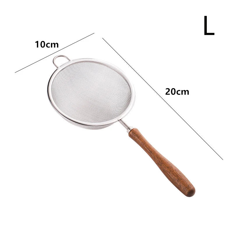 Wooden Handle Stainless Steel Small Colander Fine Mesh Oil Strainer Multi-function Filter Mesh Flour Sifter Kitchen Baking Tools