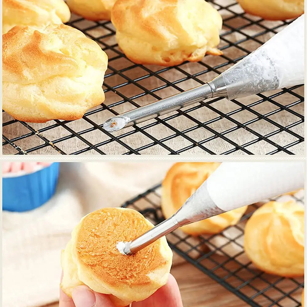 DIY Reusable Puff Cake Tip Silicone Pastry Bag Cream Butter Stainless Steel Nozzle Decor Baking Piping Bags Kitchen Tools