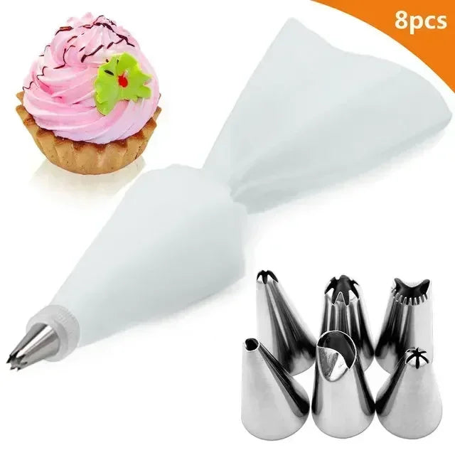 8/10/16Pcs/Set Silicone Pastry Bag Tips Kitchen Cake Icing Piping Cream Cake Decorating Tools Reusable Nozzle Set +1 Pastry Bags