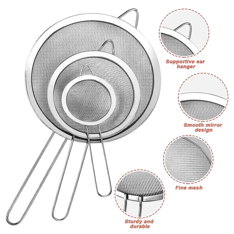 Stainless Steel Sieve Fine Mesh Filter Slotted Spoon Kitchen Accessories For Cooking Baking Oil Flour Strainer Sifter