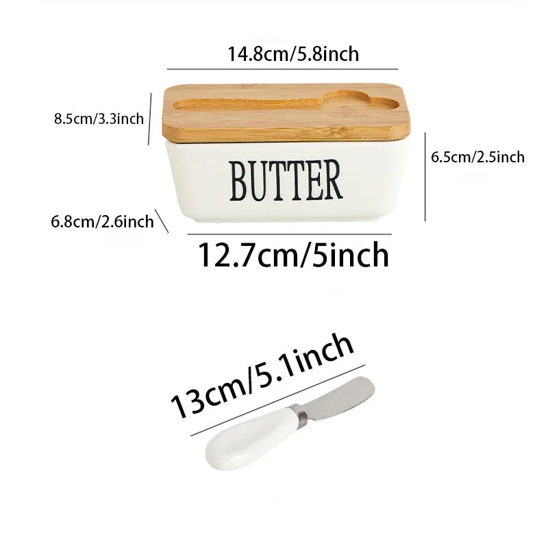 1set ceramic butter box, rectangular cheese butter sealed box, household kitchen food storage box, gift
