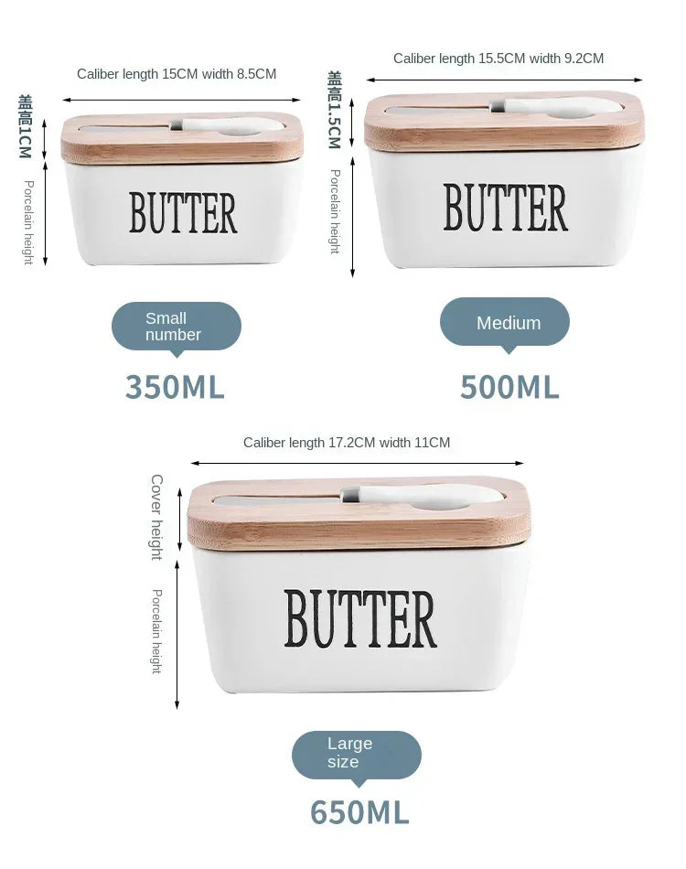 Butter Container Ceramic Box Restaurant Sealed Storage Box Cheese Box with Knife Butter Slicer Butter Dish Tableware