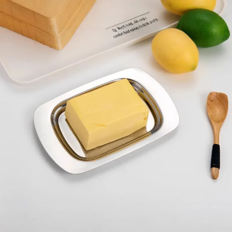 Butter Dish with Lid Stainless Steel BPA Free Storage Box for Butter Cake Bread Fruit Home Restaurant Hotel Kitchen Use