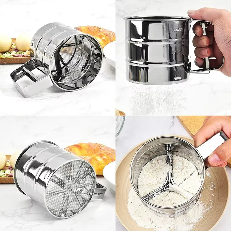 FAIS DU Stainless Steel Flour Sifter Double Layer Fine Mesh Baking Powder Sifter for Baking and Sieving