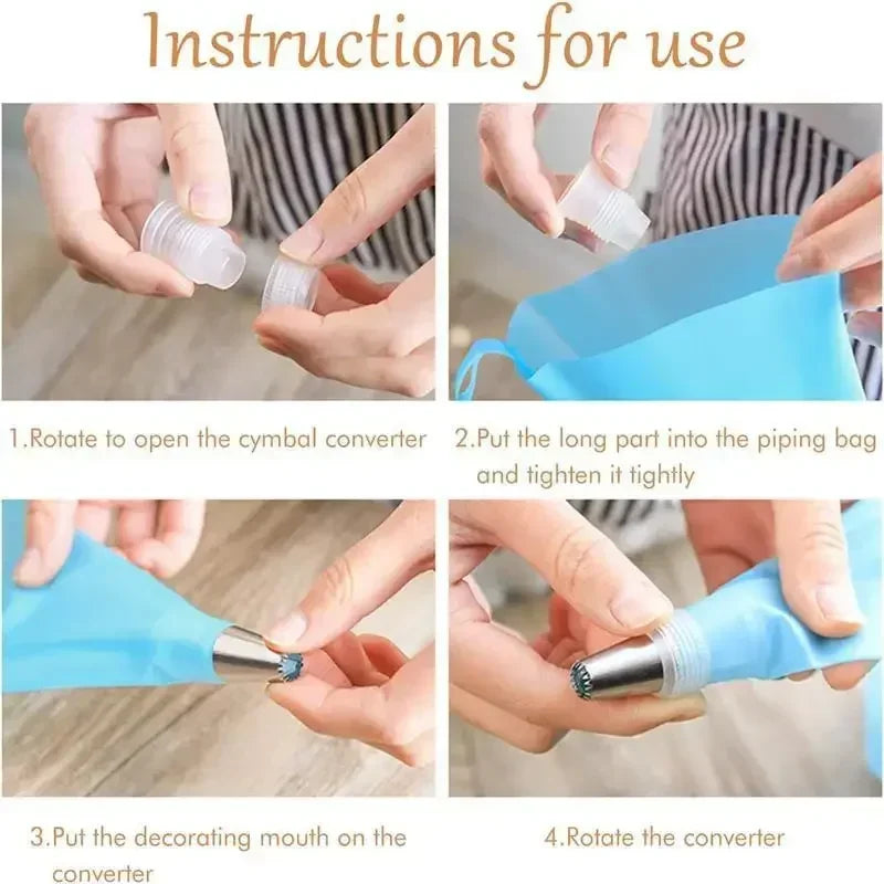 20/26/42PCS Bake Cake Decorating Kit Tools with Stainless Steel Tips Piping Bags and Tips Set Reusable Silicone Pastry Bags