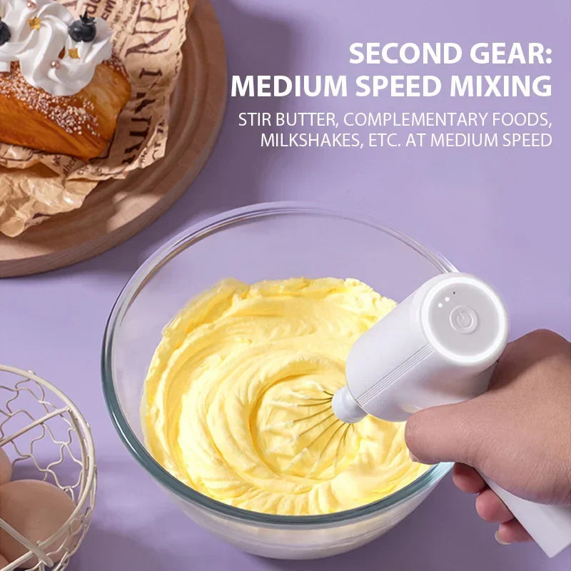 Electric Egg Beater Rechargeable Home Handheld Small Wireless Egg Beater Baking Cream Electric Whip Blender Hand Mixer for Cakes