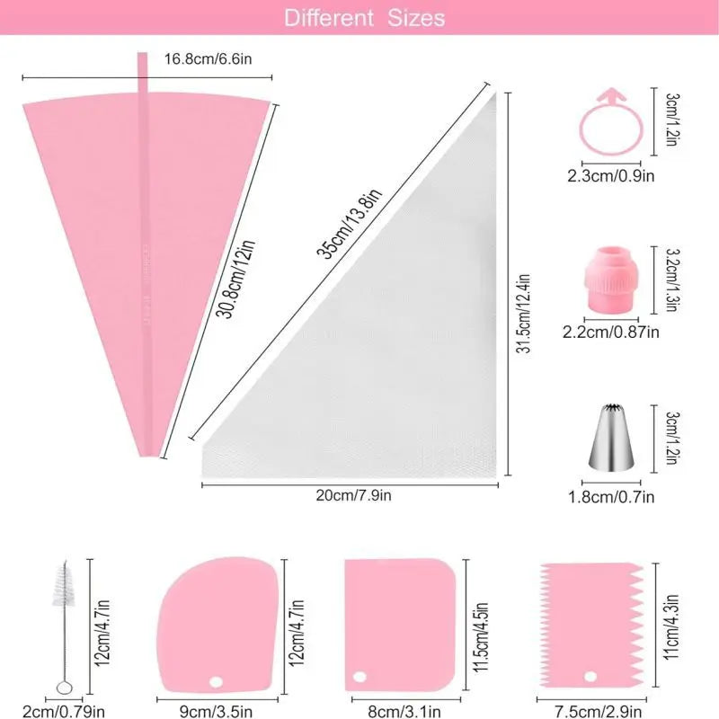 Piping Bags and Tips Set Cake DIY Decorating Kit with Stainless Steel Nozzle Reusable Silicone Pastry Cake Decorating Tools