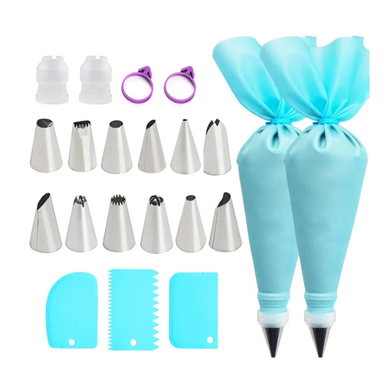 Reusable Silicone Pastry Piping Bags with 12 Stainless Tips Cake Decorating Kit Baking Tools Set Leakproof Frosting Nozzles