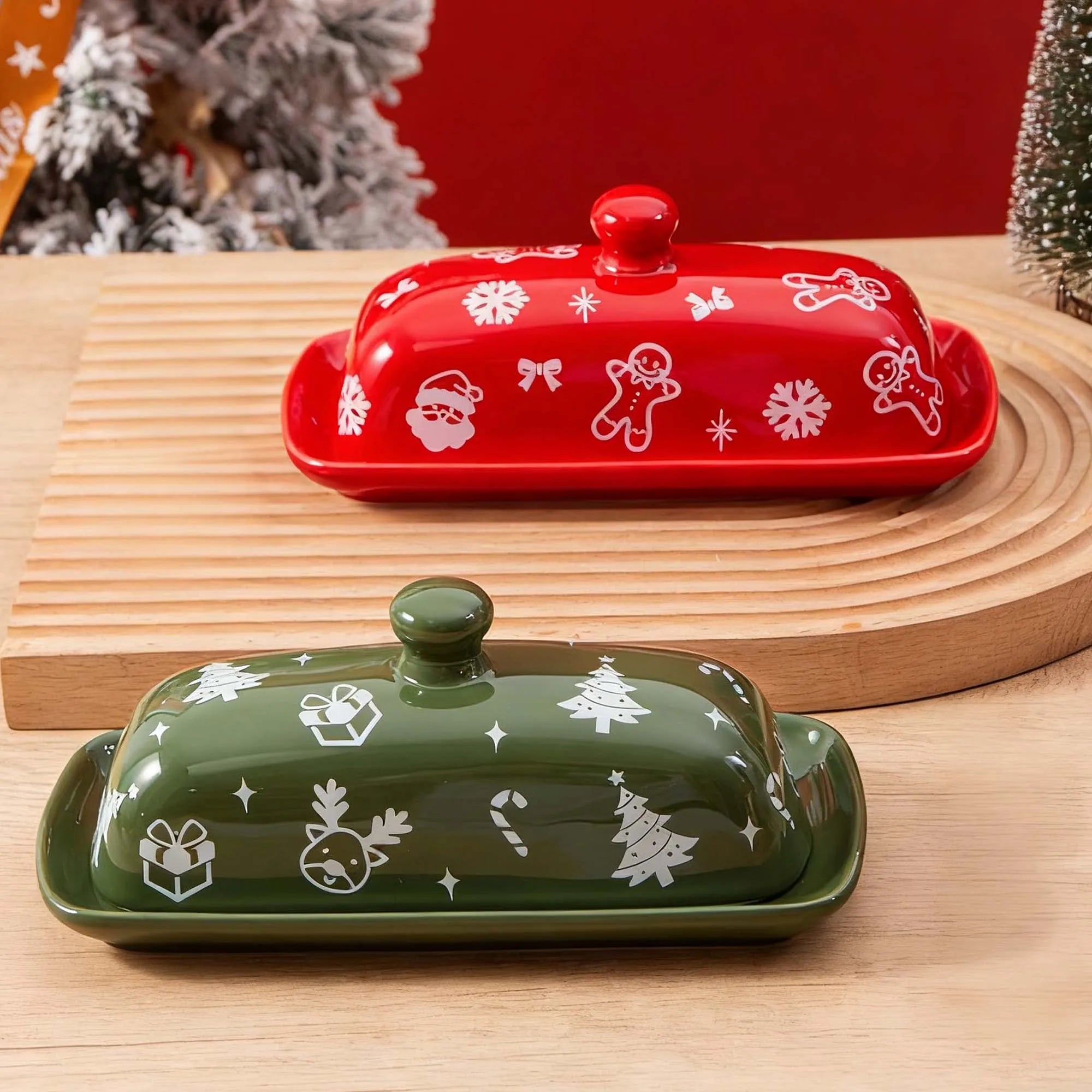 1PC Christmas Ceramic Butter Dish Multi-Functional Creative Storage Container for Cheese And Fresh Spreadable Butter Home Use