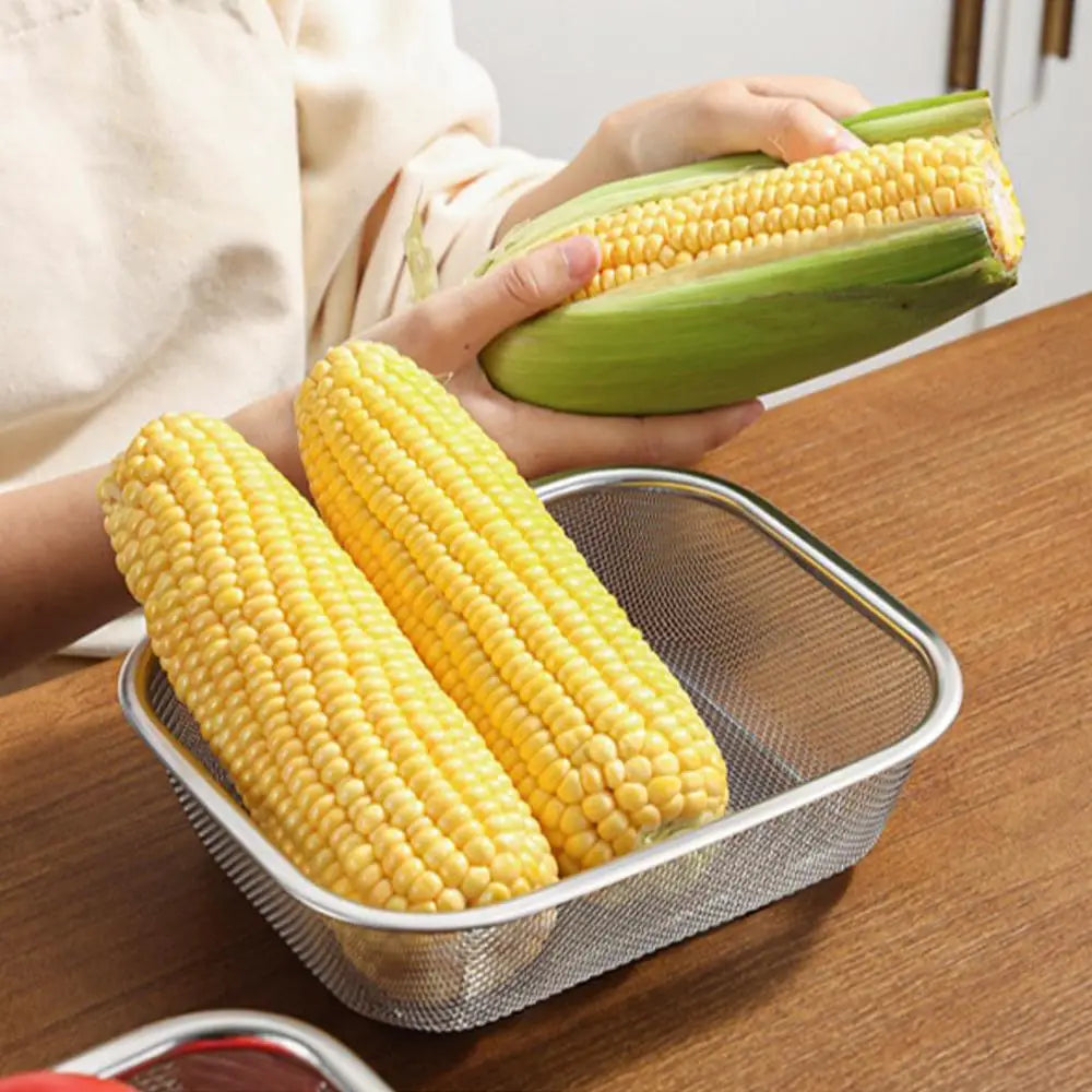 1pcs Stainless Steel Mesh Basket Rectangle Fine Mesh Oil Strainer Vegetable Fruit Colander Strainer Kitchen Tools Sieve Sifters