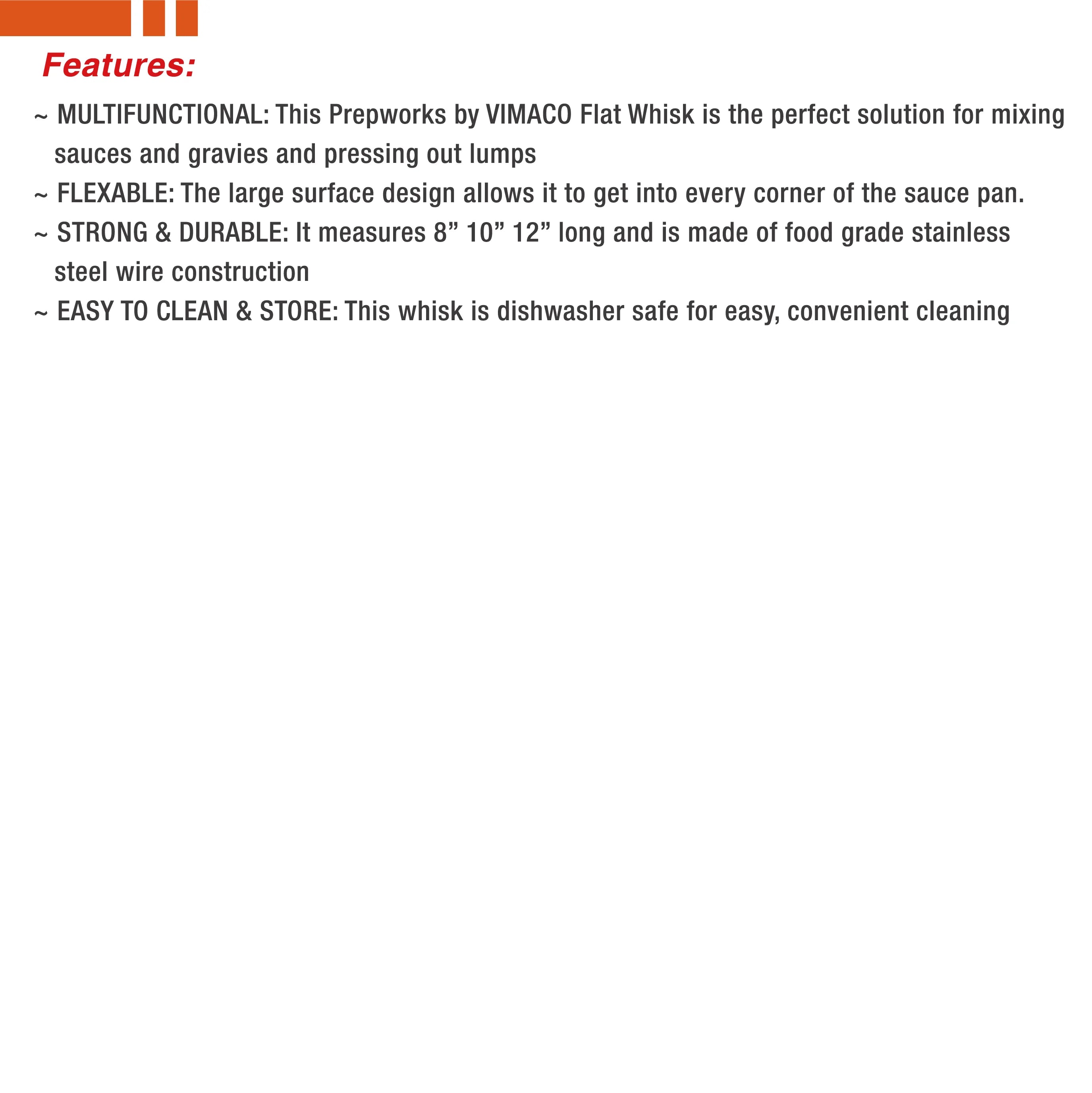 VIMACO® Flat Whisk Stainless Steel 8"10"12" Egg Utensils for Kitchen Baking Prepworks