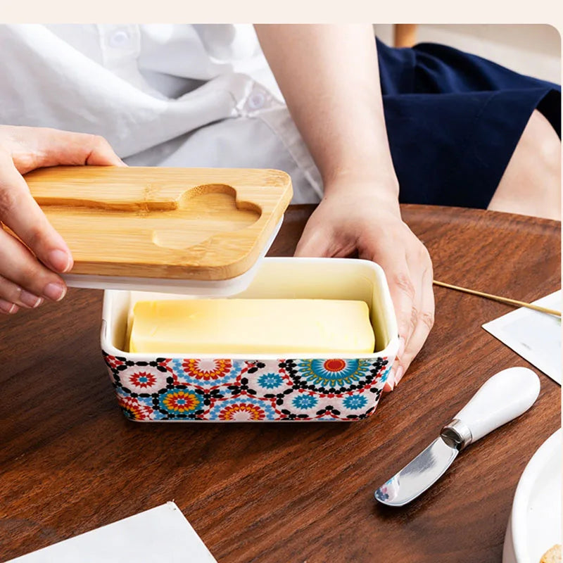 1set of country-style ceramic butter box, retro home kitchen cheese butter refrigerated box, butter dish, gift
