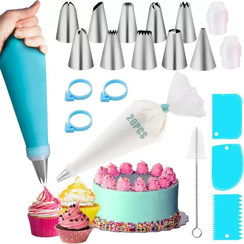 Piping Bags and Tips Set Cake DIY Decorating Kit with Stainless Steel Nozzle Reusable Silicone Pastry Cake Decorating Tools