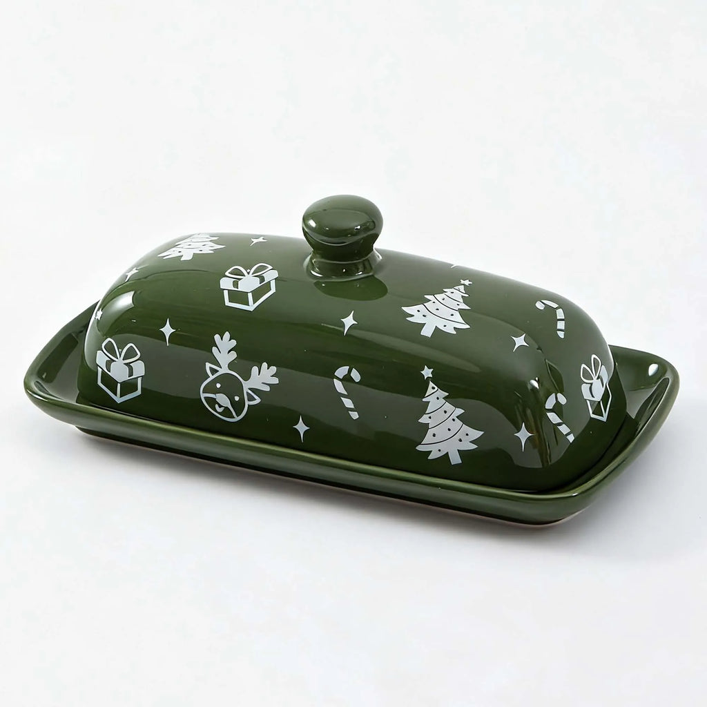 1PC Christmas Ceramic Butter Dish Multi-Functional Creative Storage Container for Cheese And Fresh Spreadable Butter Home Use