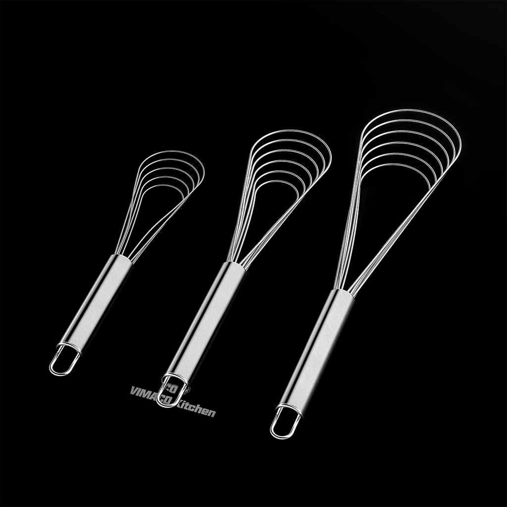 VIMACO® Flat Whisk Stainless Steel 8"10"12" Egg Utensils for Kitchen Baking Prepworks