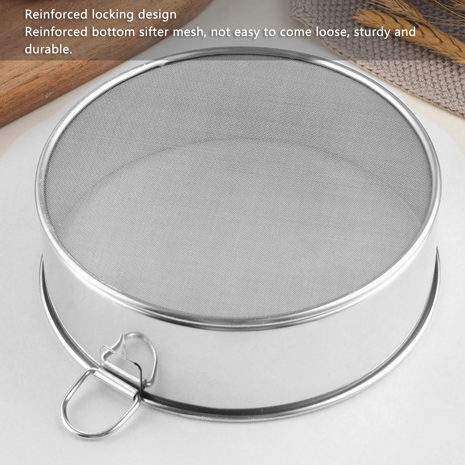 Round Sifter 80 Mesh Large Size Silver Titanium Plated Filter Anti Stick Coated Stainless Steel Flour Sieve for Powdered Sugar