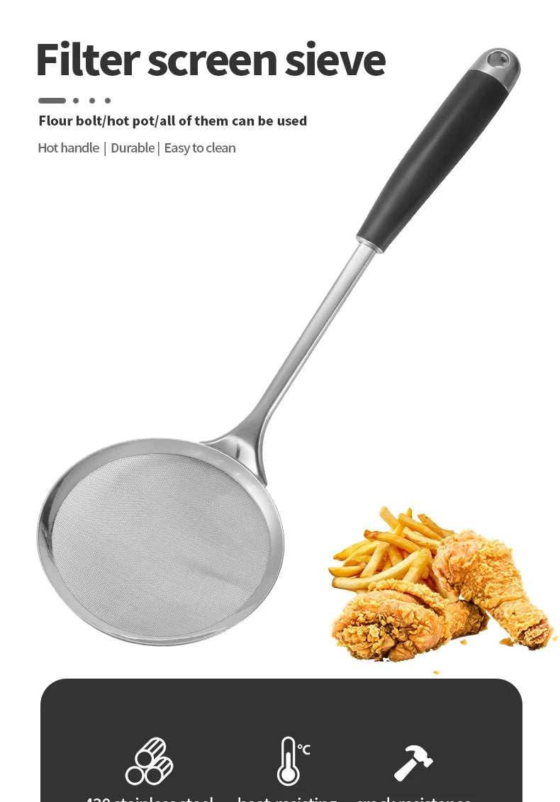 Stainless Steel Fine Double Mesh  Strainer Kitchen Skimmer Flour  Sifter Colander Sieve Wire Mesh  Juice Powder Filter Strainer