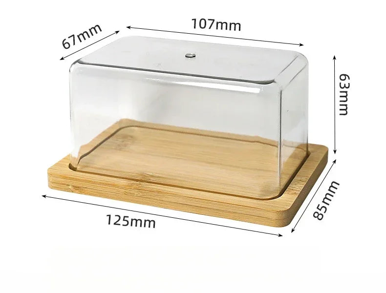 Nordic Countertop Bamboo Butter Dish Plate with Transparent Acrylic Lid Kitchen Storage Butter Container Box Butter Tableware