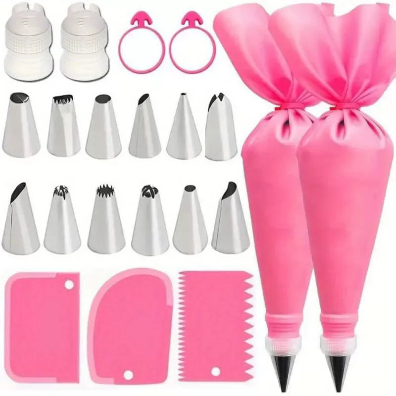 Piping Bags and Tips Set Cake DIY Decorating Kit with Stainless Steel Nozzle Reusable Silicone Pastry Cake Decorating Tools