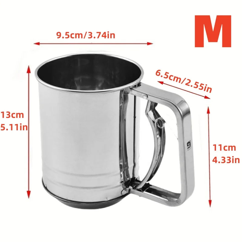 Fine Mesh Flour Sifter with Handl Stainless Steel Filter Sieve for Baking Sugar Coffee Powers Semi-automatic Manual Kitchen Tool