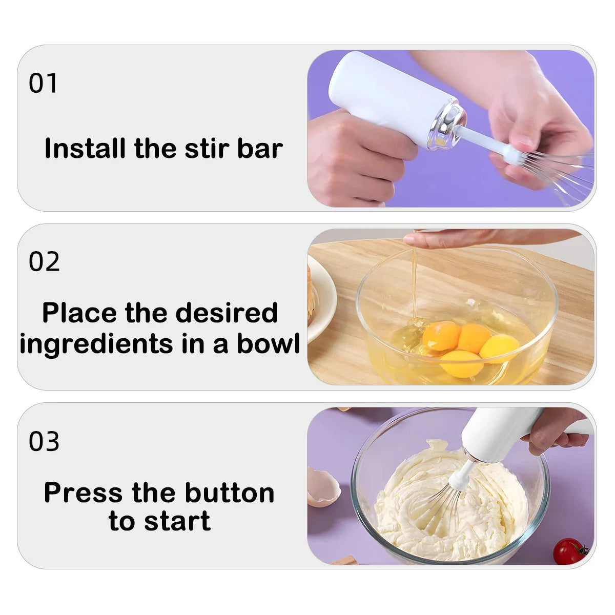 Portable Mixer Handheld Electric Egg Beater 1PCS Cordless Electric Food Mixer Three Speed Settings Kitchen Tools