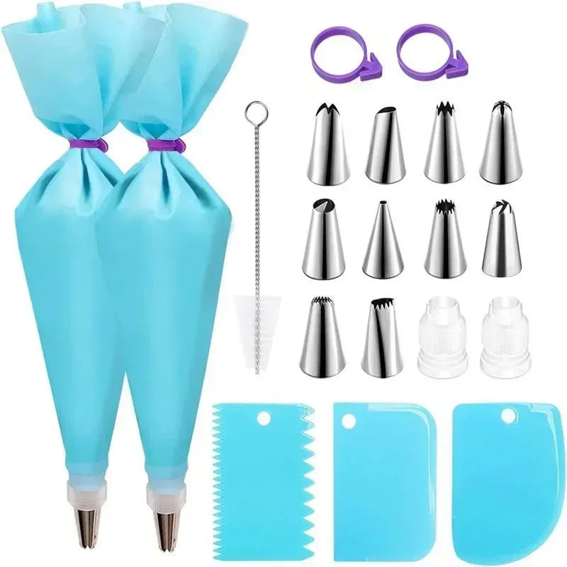 20/26/42PCS Bake Cake Decorating Kit Tools with Stainless Steel Tips Piping Bags and Tips Set Reusable Silicone Pastry Bags