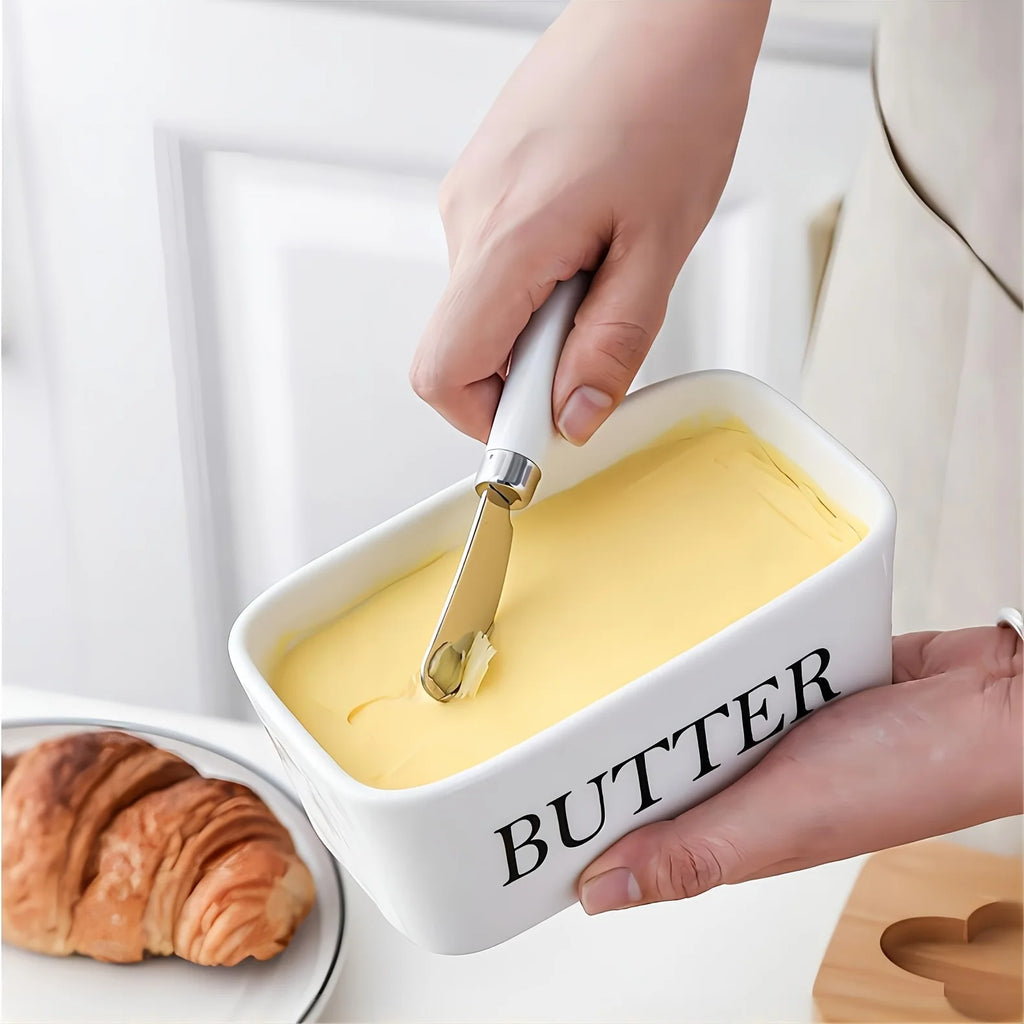 Ceramic Butter Boxes Dishes Cans Cheese Trays Vertical Containers Kitchen Food Storage Containers with Round Wooden Covers
