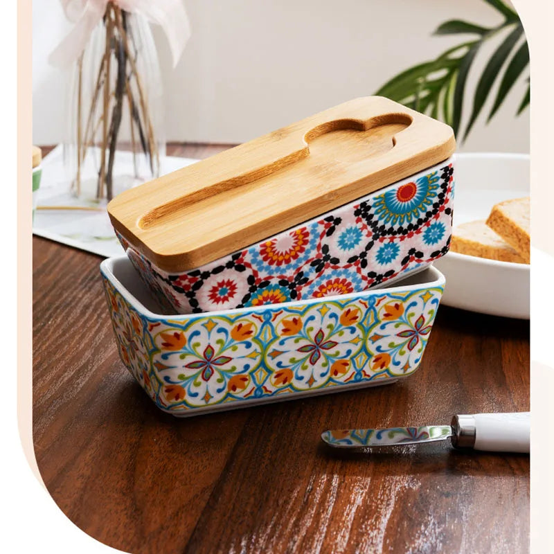 1set of country-style ceramic butter box, retro home kitchen cheese butter refrigerated box, butter dish, gift
