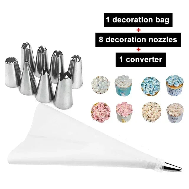 8/10/16Pcs/Set Silicone Pastry Bag Tips Kitchen Cake Icing Piping Cream Cake Decorating Tools Reusable Nozzle Set +1 Pastry Bags