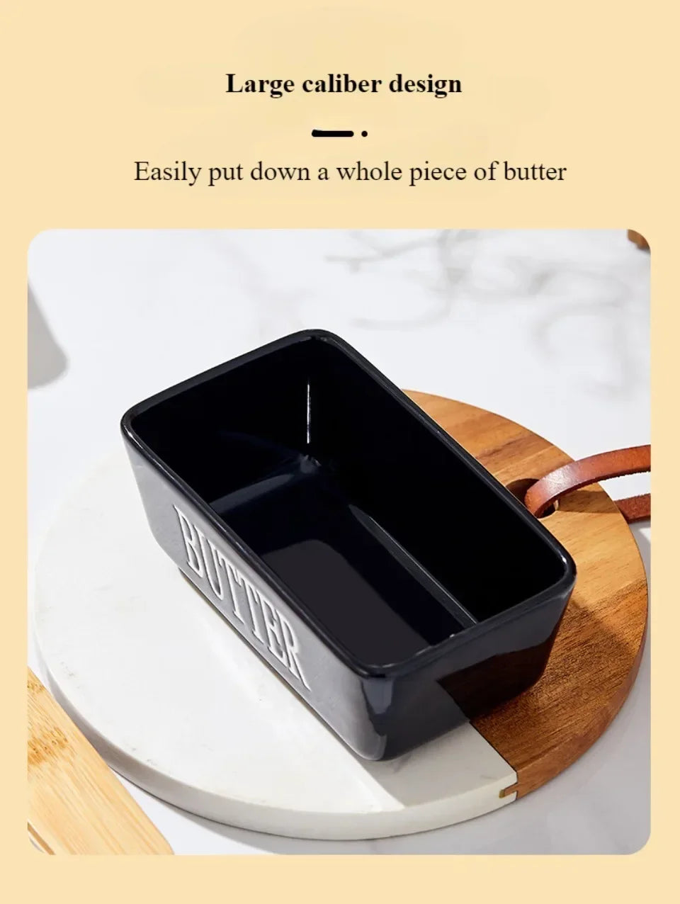 1pc Ceramic Butter Cheese Container Box Household Kitchen Restaurant Butter Storage Box with Knife Bamboo Wood Lid Butter Box