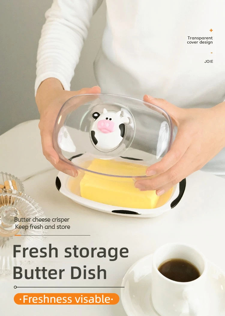 Joie MooMoo Butter Dish with Lid Butter container Butter Storage Box for Refrigerator Butter Cheese Storage Box Tableware