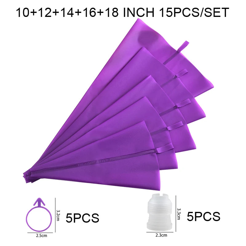 DIY Reusable Puff Cake Tip Silicone Pastry Bag Cream Butter Stainless Steel Nozzle Decor Baking Piping Bags Kitchen Tools