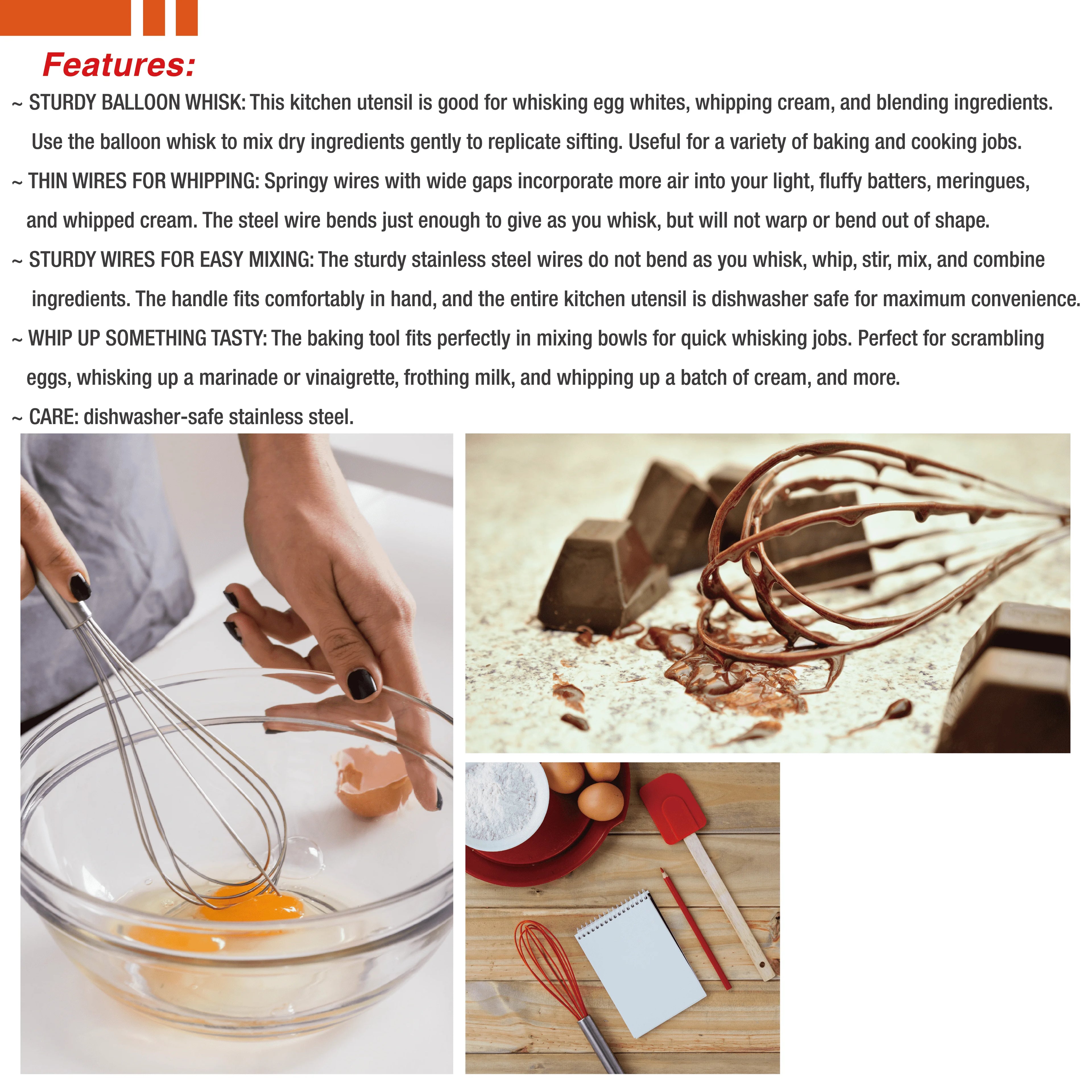 VIMACO® Balloon Whisk Stainless Steel 304 18/8 Wire Beater 8"10"12" Kitchen Cooking Tool  No-Stick for Egg