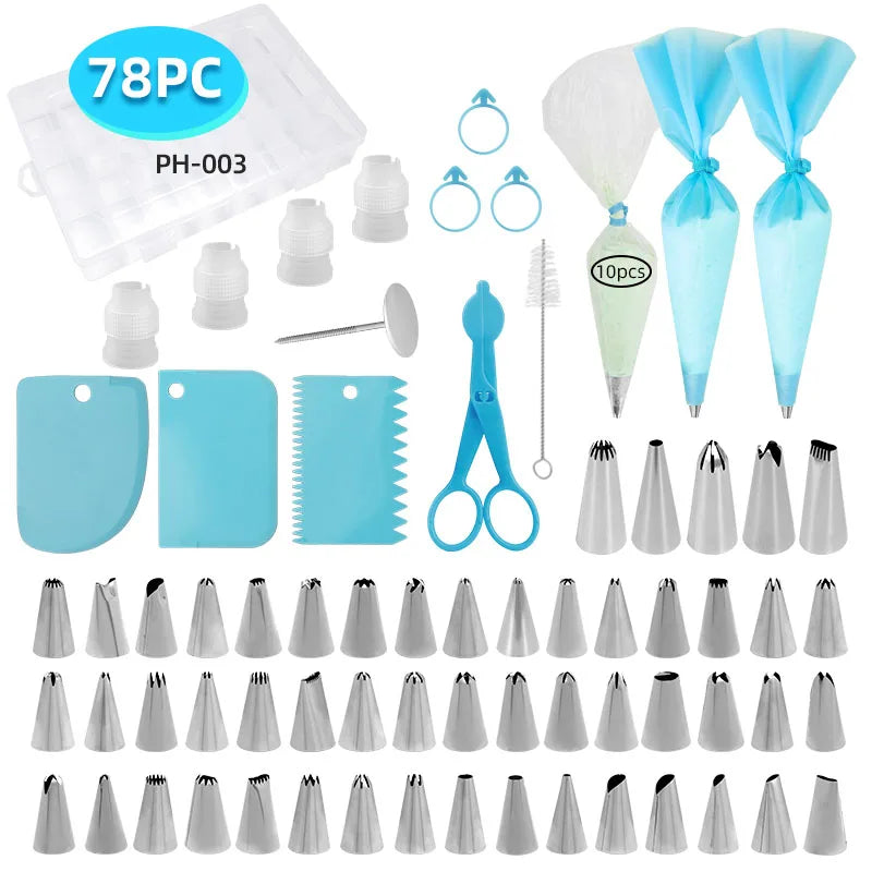78PCS Cake Decorating Kit with Storage Box- Piping Tips,Stainless Steel Nozzle Piping EVA Bags&Tools Professional DIY Baking Set