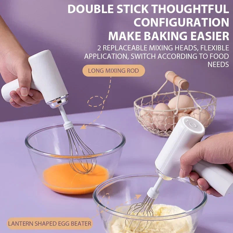 Electric Egg Beater Rechargeable Home Handheld Small Wireless Egg Beater Baking Cream Electric Whip Blender Hand Mixer for Cakes