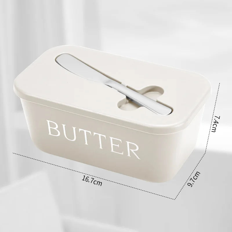 Butter Container Food Grade PP Box Restaurant Sealed Storage Box Cheese Dish with Knife Butter Slicer Butter Tableware