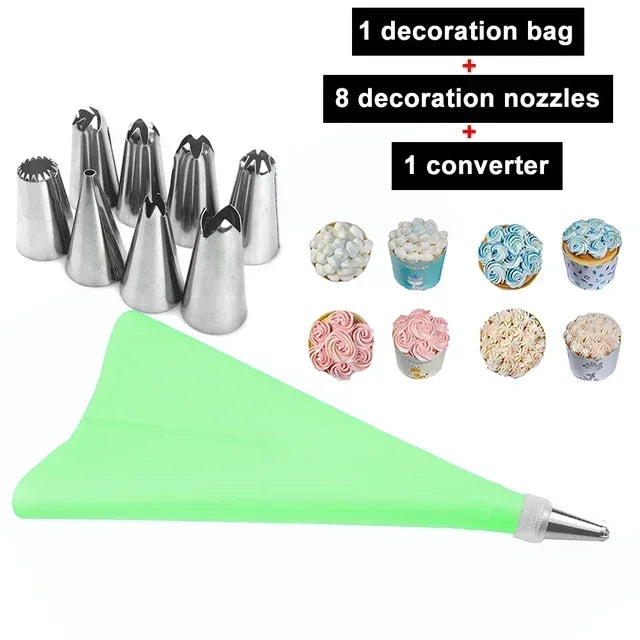 8/10/16Pcs/Set Silicone Pastry Bag Tips Kitchen Cake Icing Piping Cream Cake Decorating Tools Reusable Nozzle Set +1 Pastry Bags