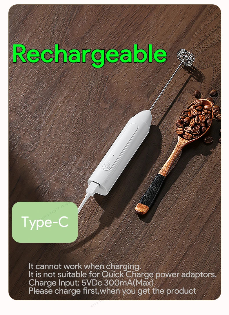 Handheld Egg Beater 3 Speeds Electric Milk Frother USB Rechargeable Foam Maker Mixer Coffee Drink Frothing Wand Foamer Kitchen