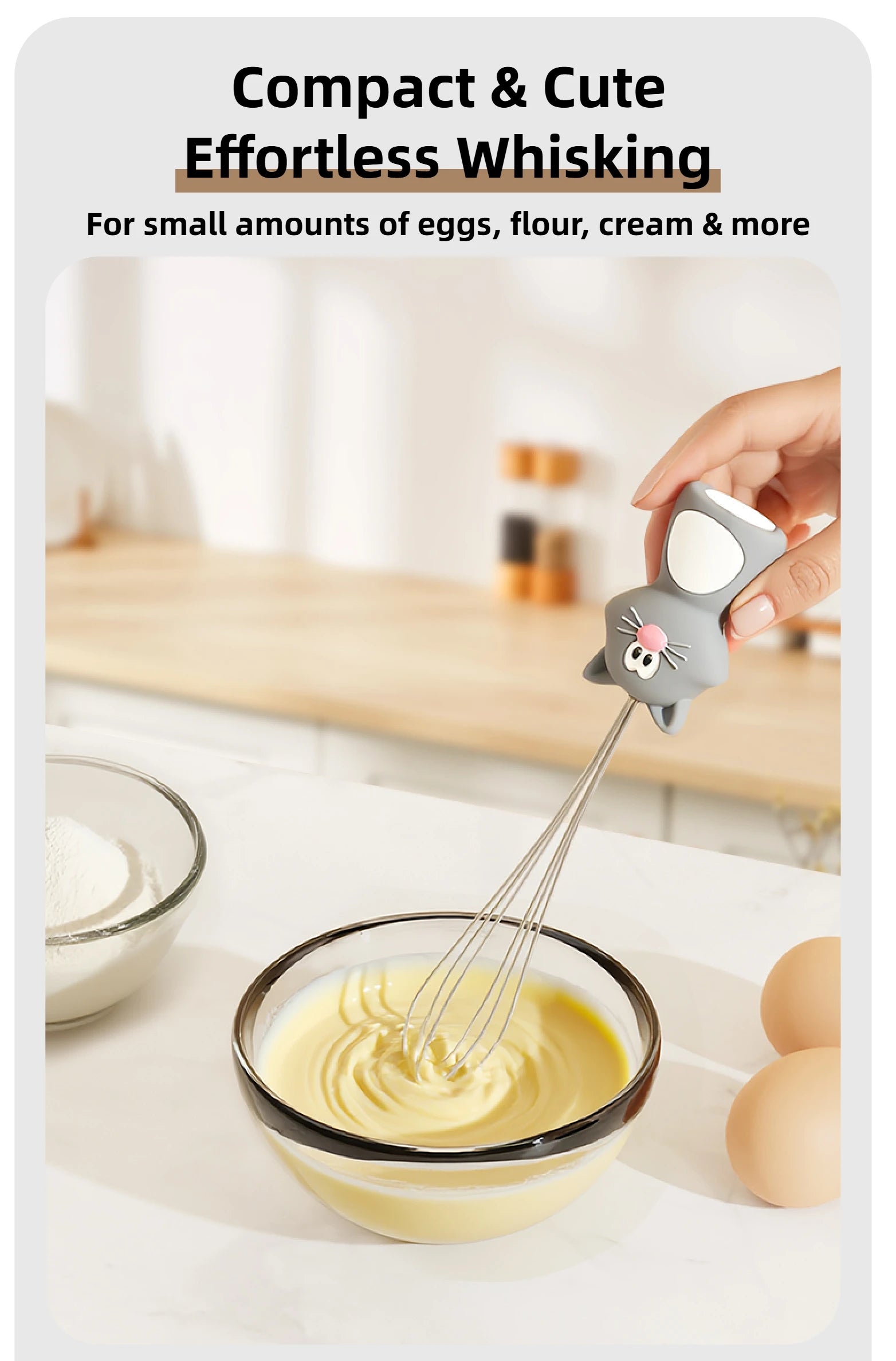 Joie Meow Little Whisk Manual Egg Beater Stainless Steel Egg Whisk Kitchen Wire Balloon Whisk Milk Egg Beater Egg Mixing Tool