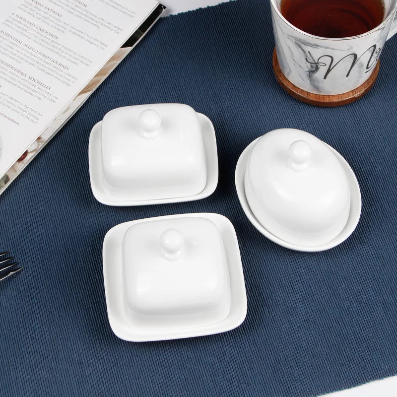 Ceramic Butter Storage Box Butter Cheese Fresh-Keeping Box with Lid Cake Fruit Dish Restaurant Hotel Kitchen Dish